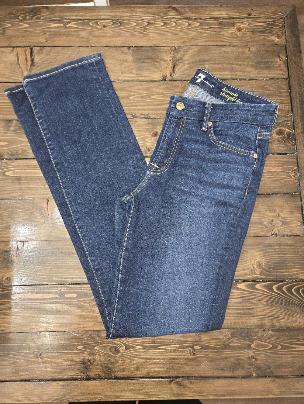 Womens 7 For All Mankind Dark Blue Kimmie Straight Leg Jeans Size 28